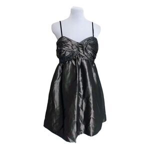 London Times Metallic Gray Formal Evening Beaded Spaghetti Strap Dress Size 8